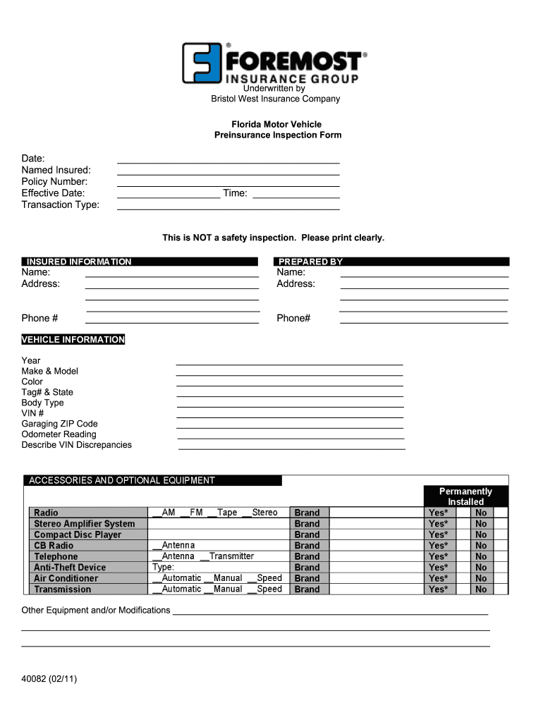 Fillable Online Underwritten by Bristol West Insurance Company Fax