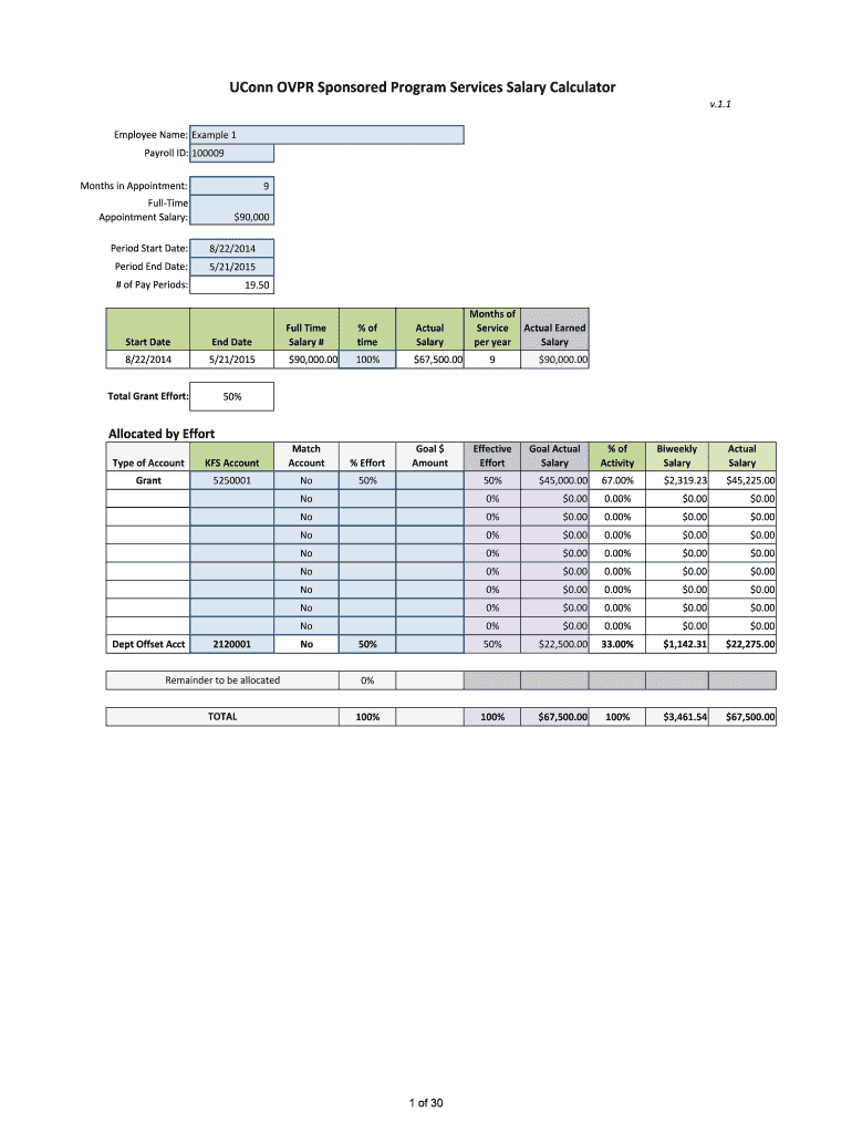 Fillable Online research uconn OVPR SPS Salary Calculator v11