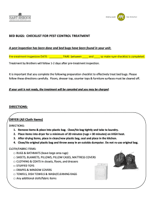 Fillable Online BED BUGS CHECKLIST FOR PEST CONTROL TREATMENT Fax Email
