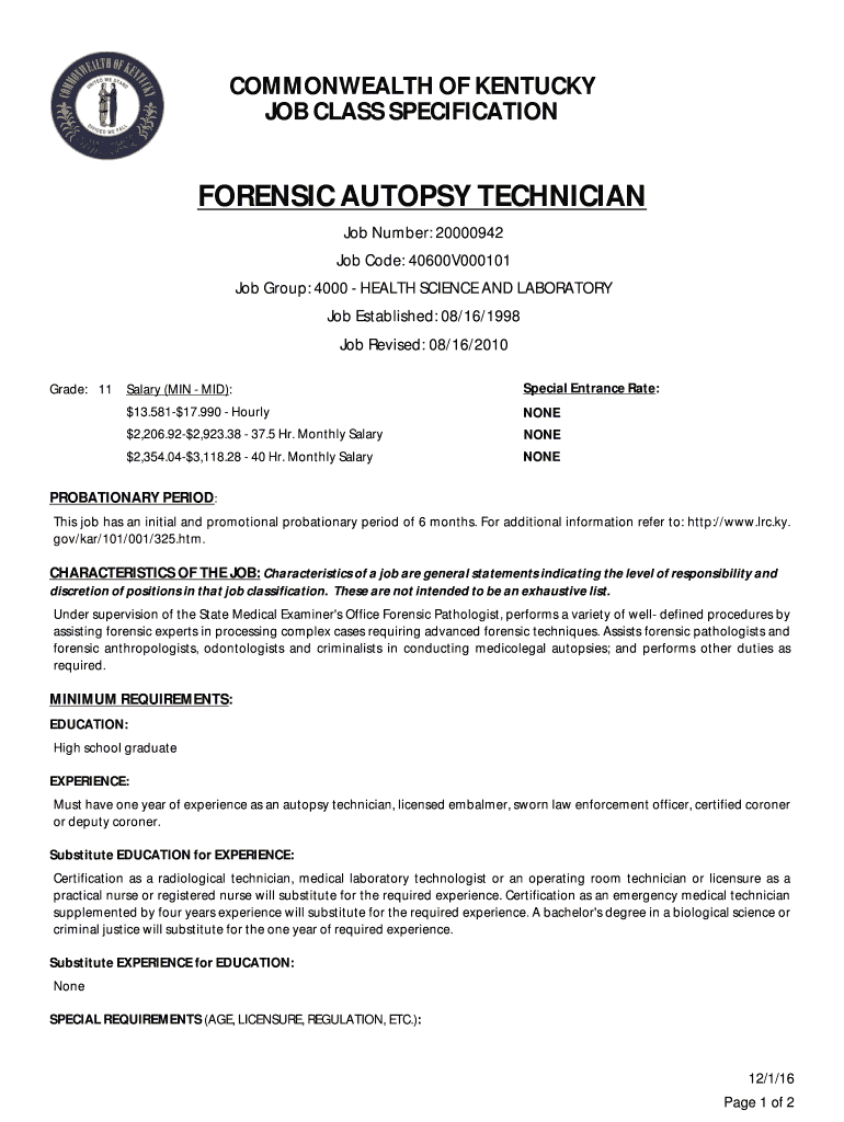 Fillable Online FORENSIC AUTOPSY TECHNICIAN Fax Email Print pdfFiller