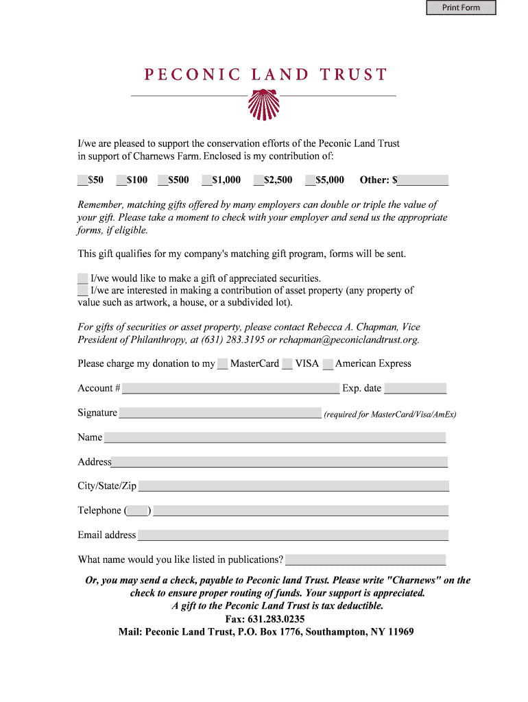 Fillable Online peconiclandtrust Iwe are pleased to support the