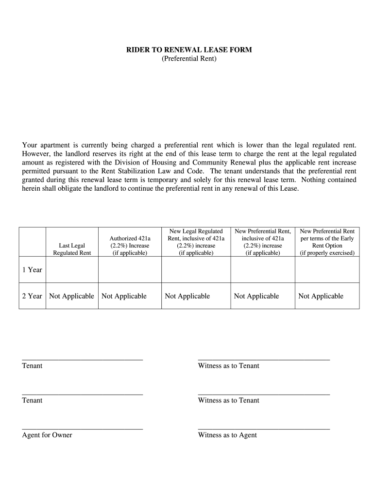 Rider to Renewal Lease Form Fill and Sign Printable Template Online