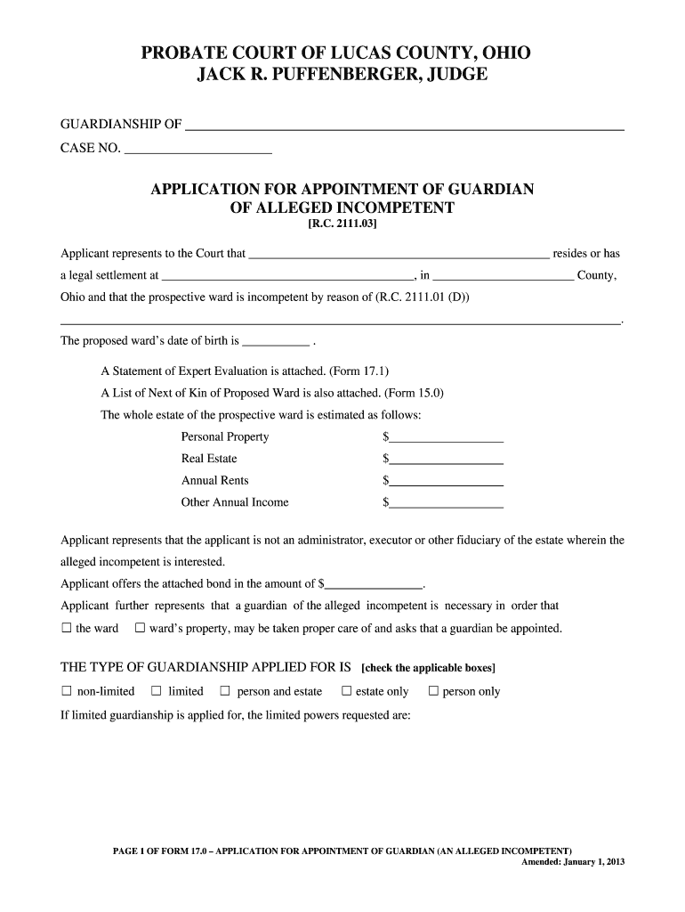 Fillable Online lucascoprobatect PROBATE COURT OF LUCAS COUNTY OHIO