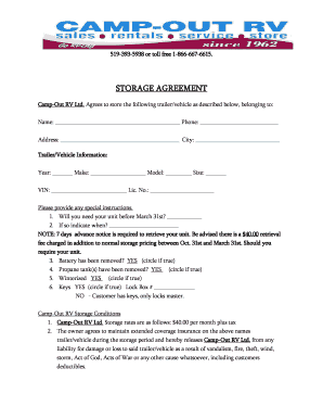 free storage agreement form Templates - Fillable & Printable Samples