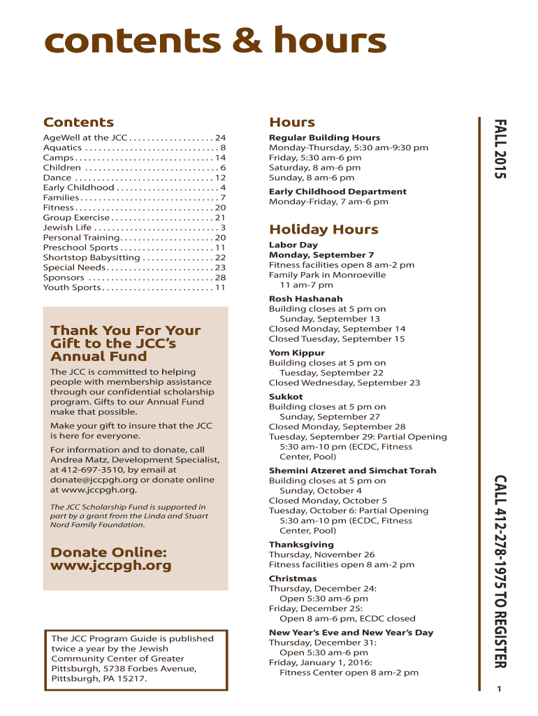 Fillable Online Contents hours JCC Pittsburgh Fax Email Print pdfFiller