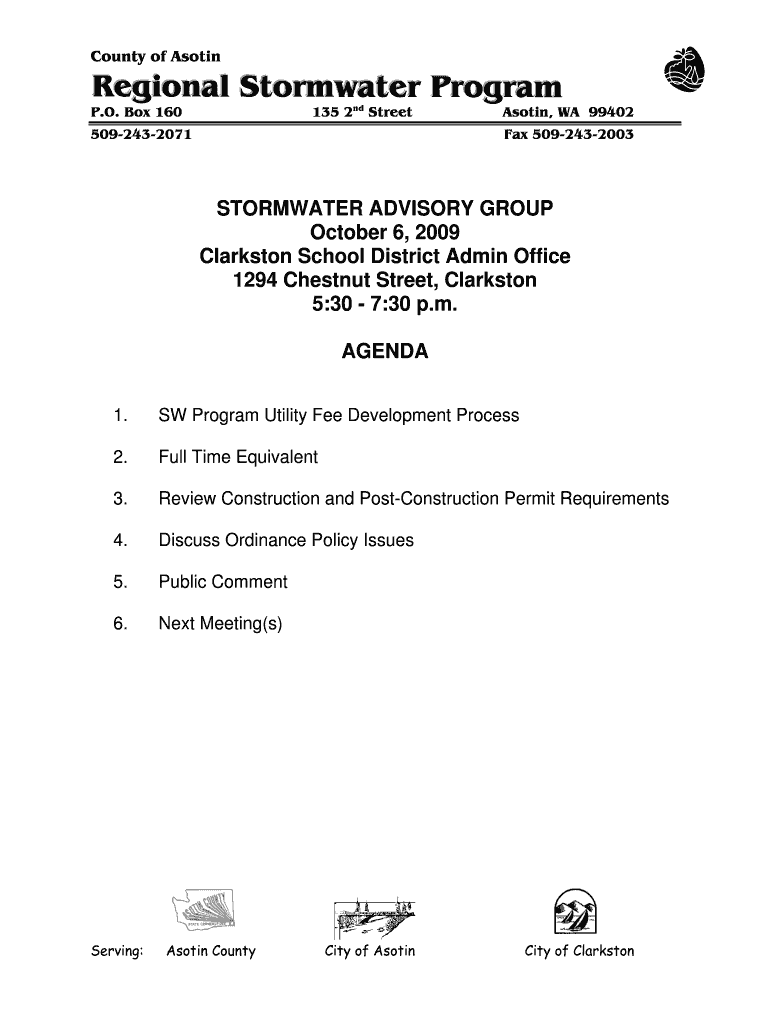 Fillable Online Meeting Packet the Asotin County Regional Stormwater