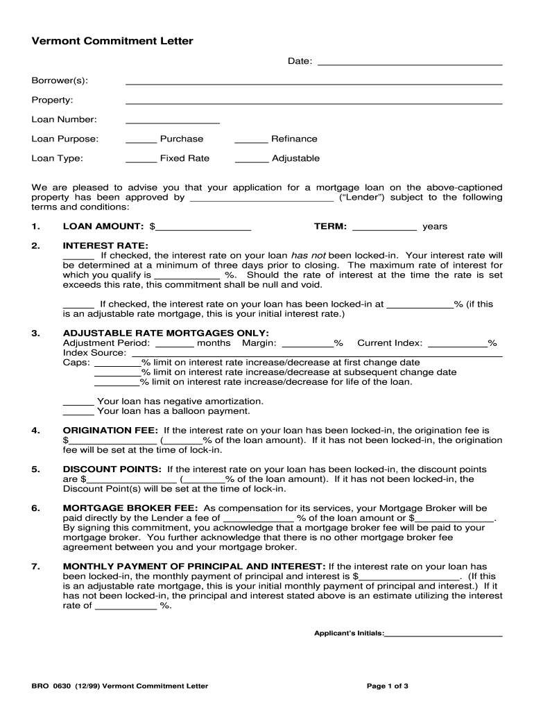 Vermont Commitment Letter Fill Online, Printable, Fillable, Blank