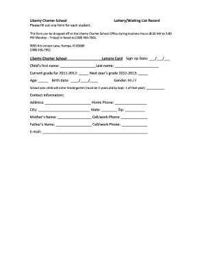 Fillable Online Liberty Charter School Lottery/Waiting List Record