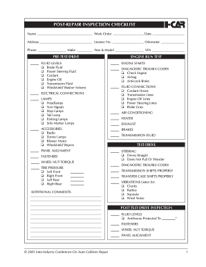 Post Repair Inspection Checklist - Fill and Sign Printable Template Online