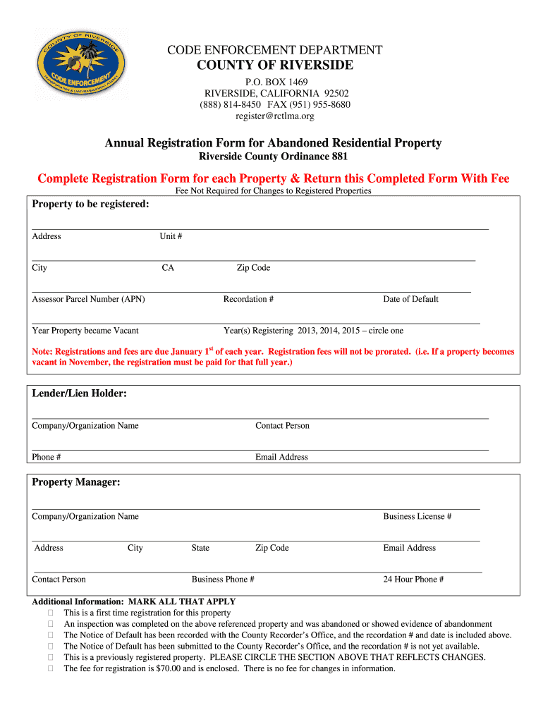 Fillable Online Registration Form Riverside County, CA.pdf Fax Email Print pdfFiller