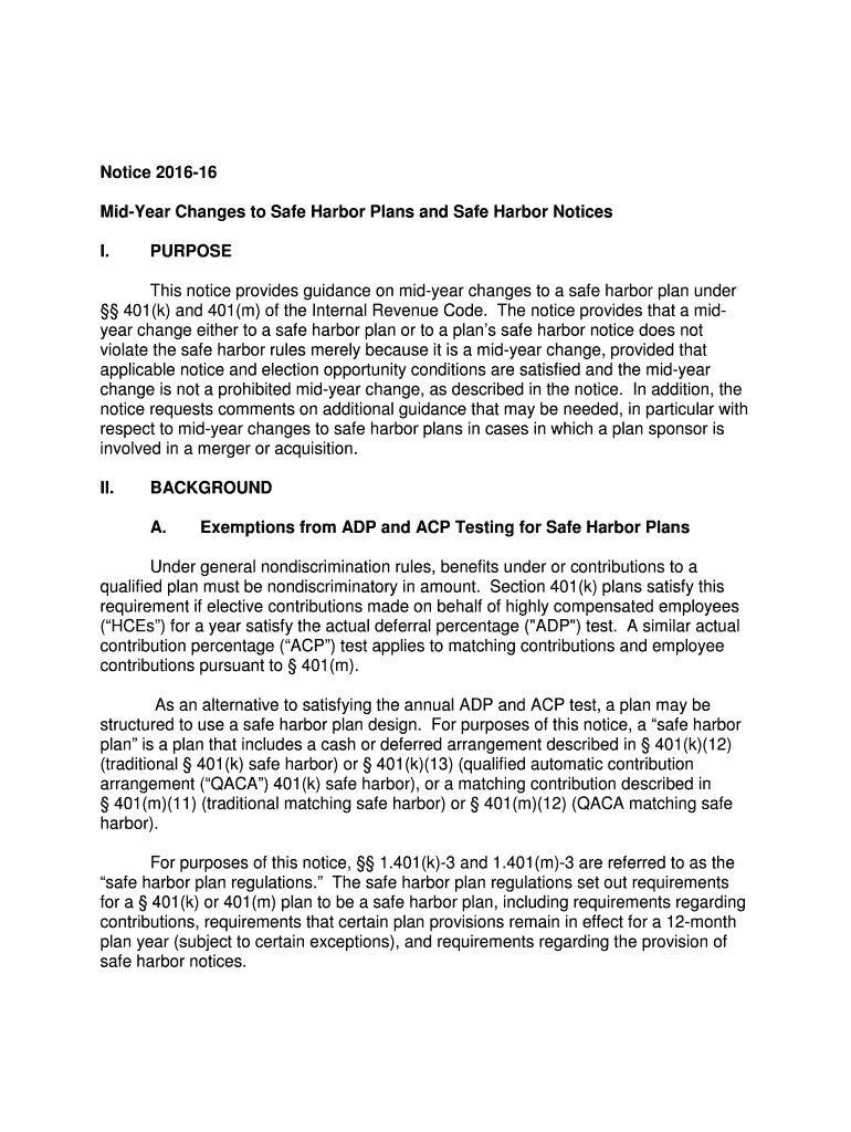 Fillable Online MidYear Changes to Safe Harbor Plans and Safe Harbor
