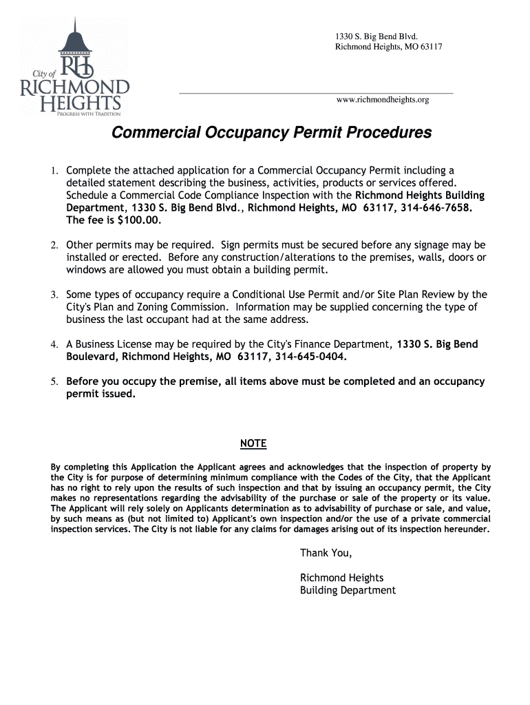 Fillable Online richmondheights Commercial Occupancy Permit Procedures