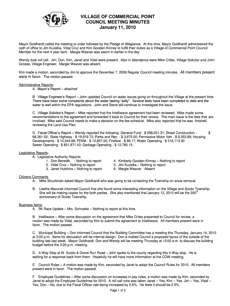 Fillable Online VILLAGE OF COMMERCIAL POINT Fax Email Print pdfFiller