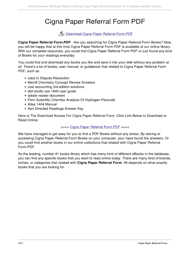 Fillable Online suncnb Cigna Paper Referral Form PDF Fax