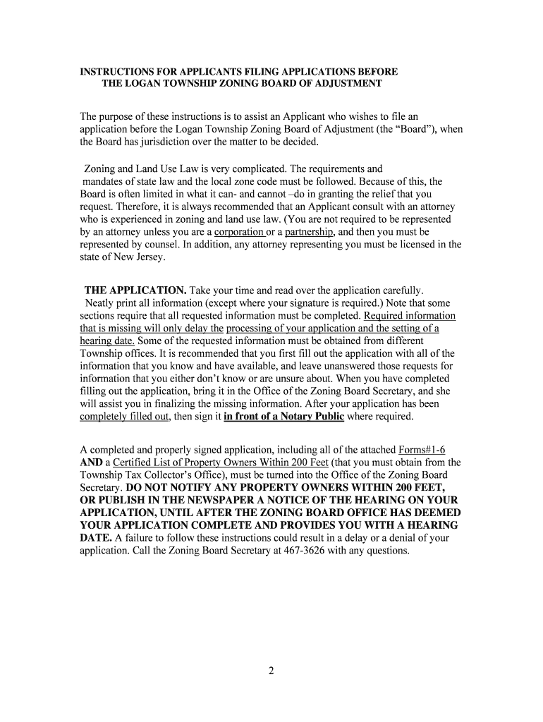 Fillable Online logantwp INSTRUCTIONS FOR APPLICANTS FILING