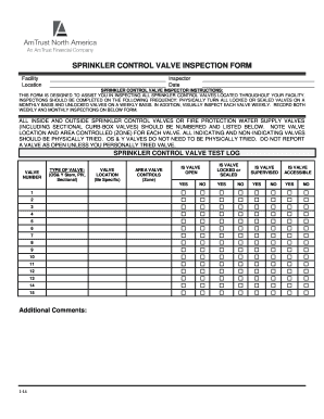 Sprinkler Control Valve Inspection Form - Blank Fillable Template