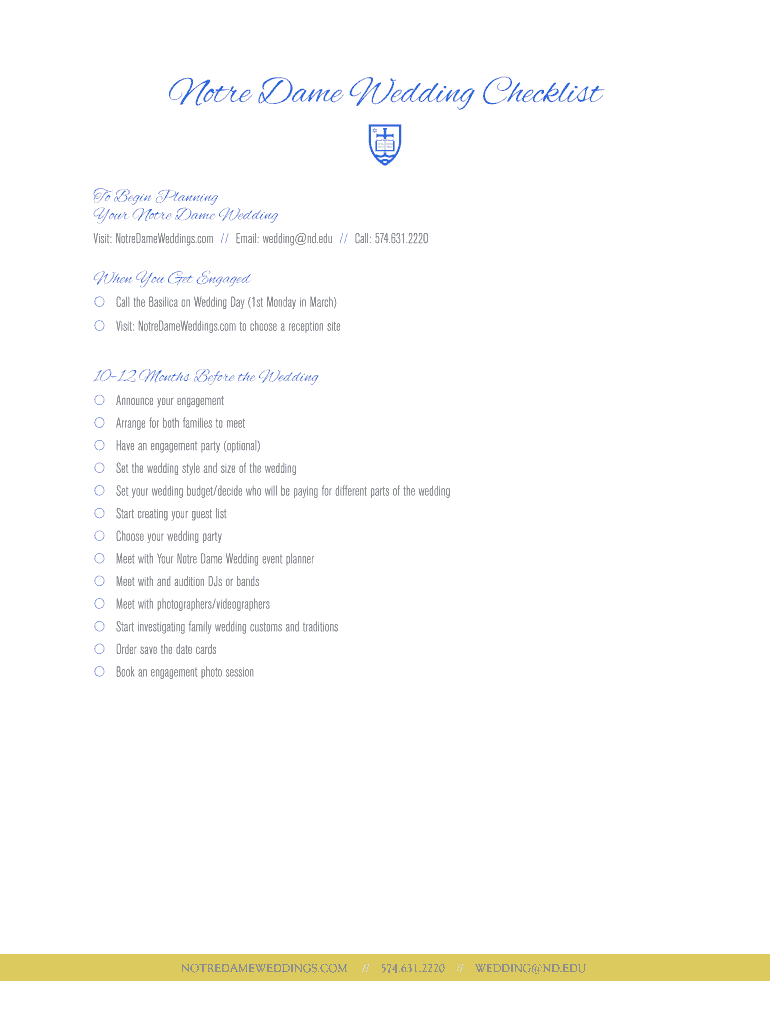 Fillable Online Notre Dame Wedding Checklist Fax Email Print pdfFiller