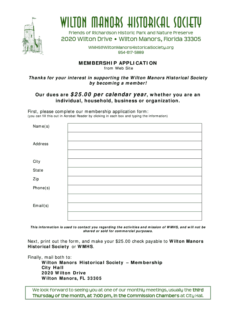 Fillable Online wiltonmanorshistoricalsociety Wilton Manors Historical