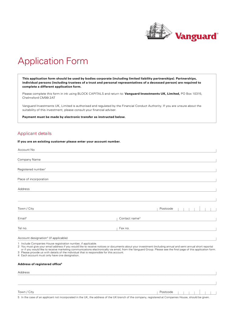 Fillable Online institutional vanguard co Application Form Vanguard