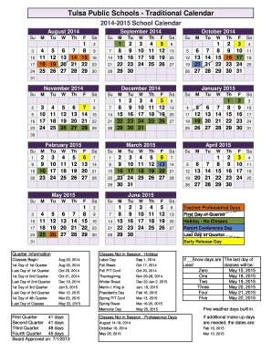 Fillable Online Tulsa Public Schools - Traditional Calendar Fax Email