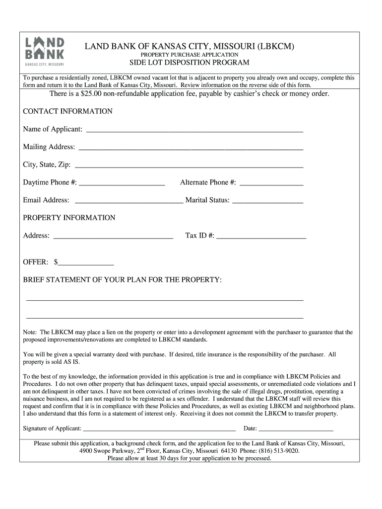 Fillable Online kcmolandbank LAND BANK OF KANSAS CITY MISSOURI LBKCM