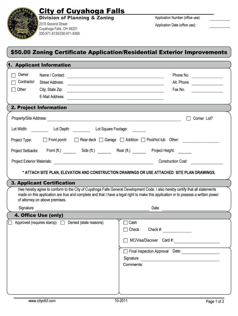 Fillable Online Residential Exterior Improvement Zoning Application