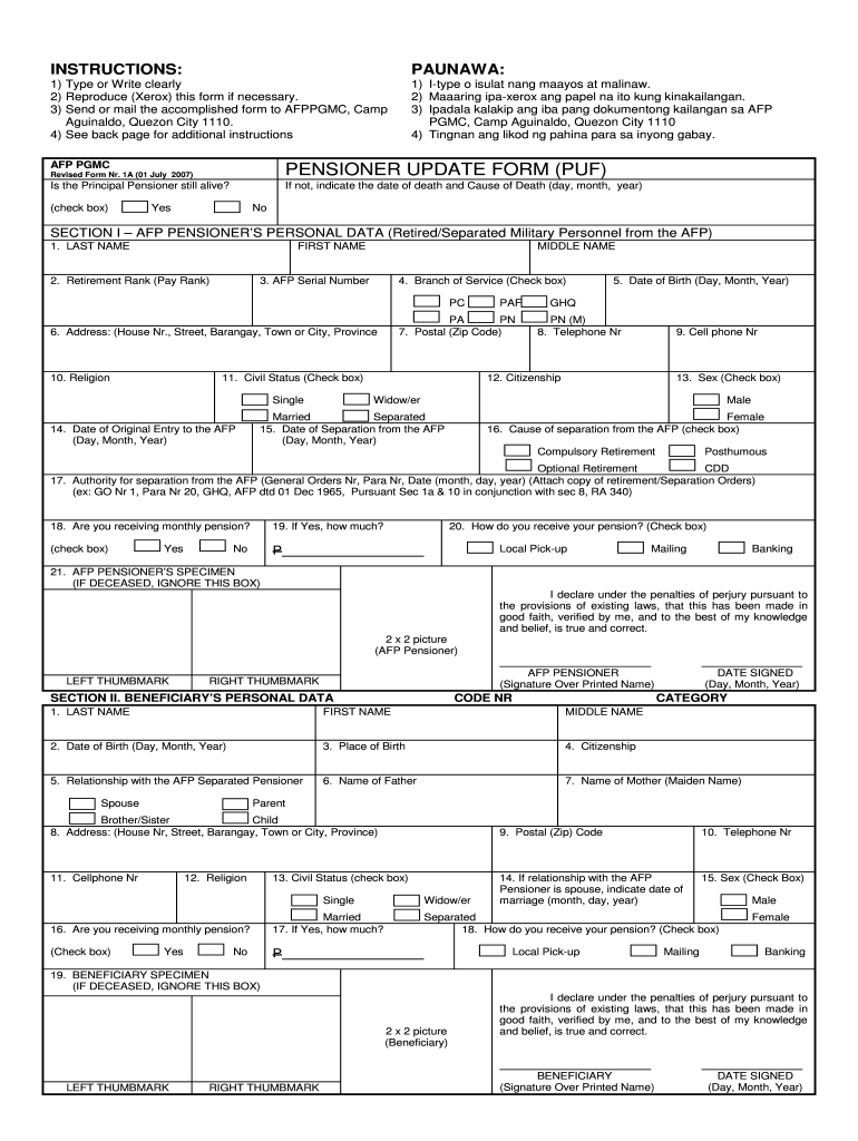 2007 Form PH AFP PGMC Nr. 1A Fill Online, Printable, Fillable, Blank