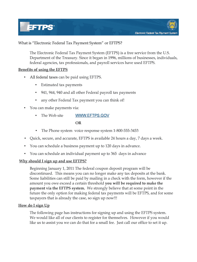 Fillable Online What is Electronic Federal Tax Payment System or EFTPS
