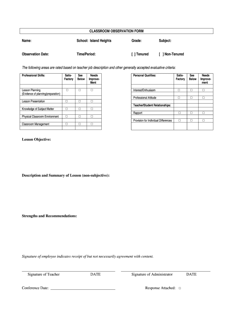 Fillable Online islandheights k12 nj CLASSROOM OBSERVATION FORM1