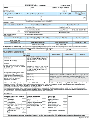 Fillable Online ENGLISH - BA 120 hours Effective 2014 Fax Email Print