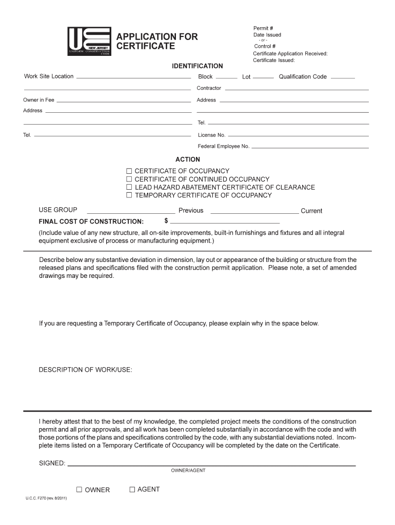 Fillable Online hillsidenj CERTIFICATE OF CONTINUED OCCUPANCY
