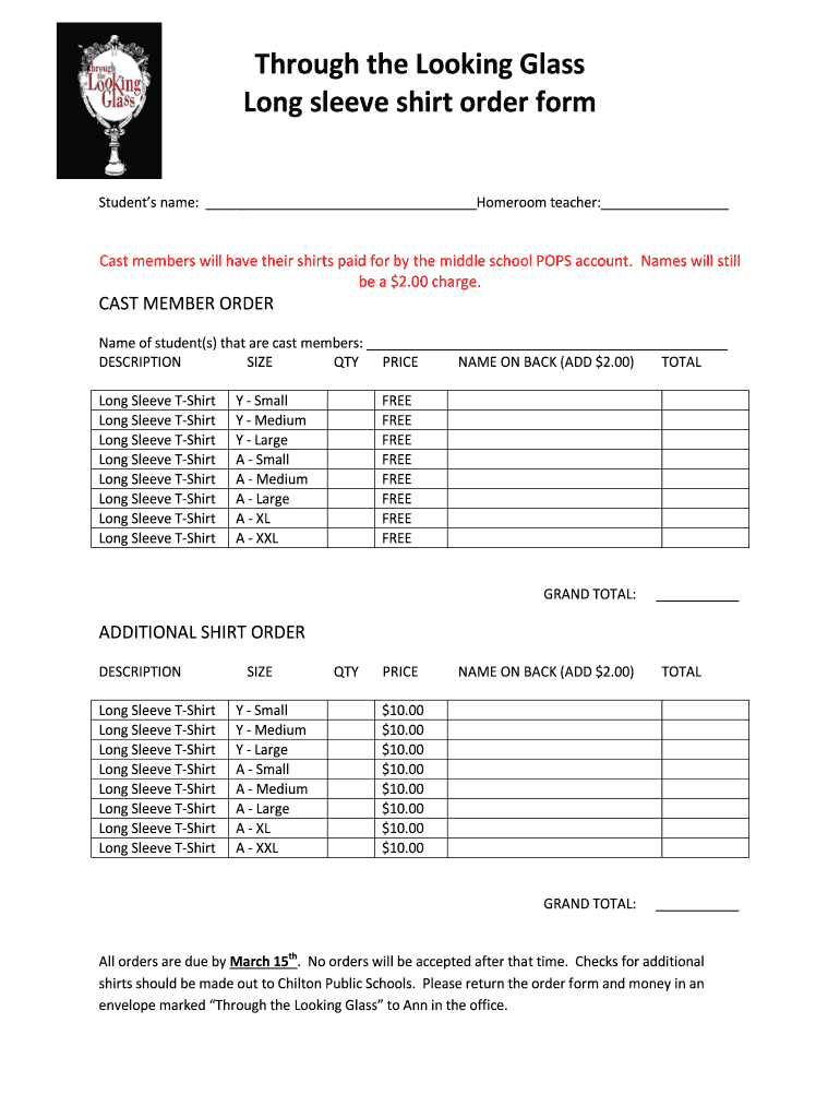Fillable Online chilton k12 wi Through the Looking Glass Long sleeve