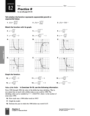 Fillable Online 2 Practice B For Use With Pages 474479 Tell Whether The Function Represents Exponential Growth Or Exponential Decay Fax Email Print - Pdffiller