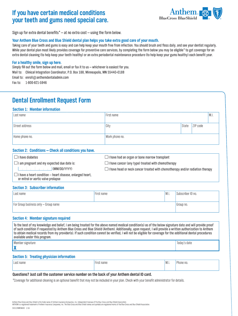 Fillable Online Anthem Blue Cross Blue Shield Dental bEnrollment