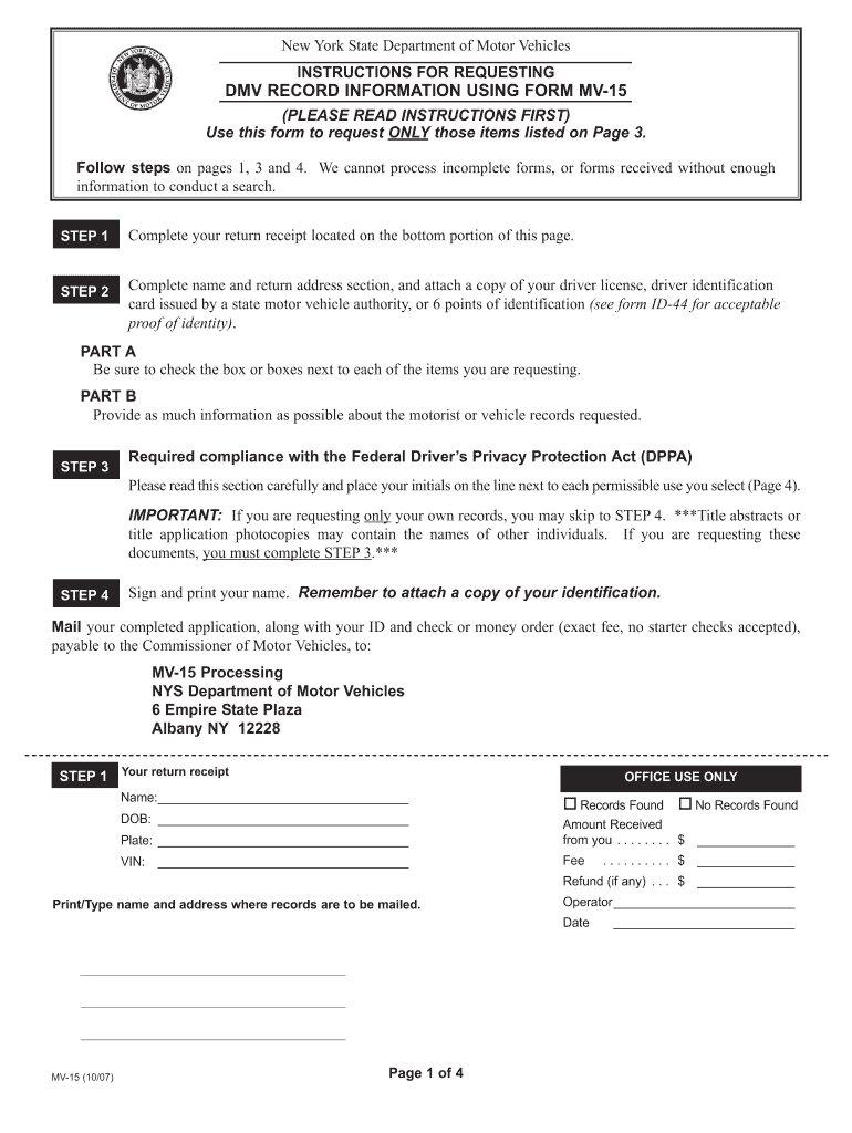 Fillable Online Dmv record information using form mv15 Clinton