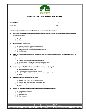 Fillable Online AGE SPECIFIC COMPETENCY POSTTEST Fax Email Print