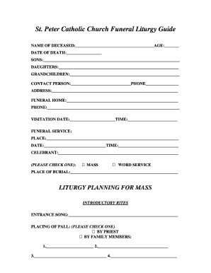 Fillable Online St Peter Catholic Church Funeral Liturgy Guide Fax Email Print Pdffiller