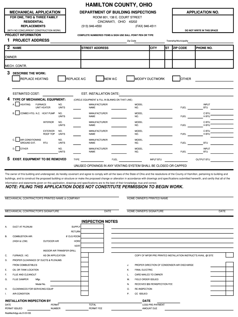 Fillable Online cagis hamiltonco Residential Mechanical Permit Form. cagis Hamilton County