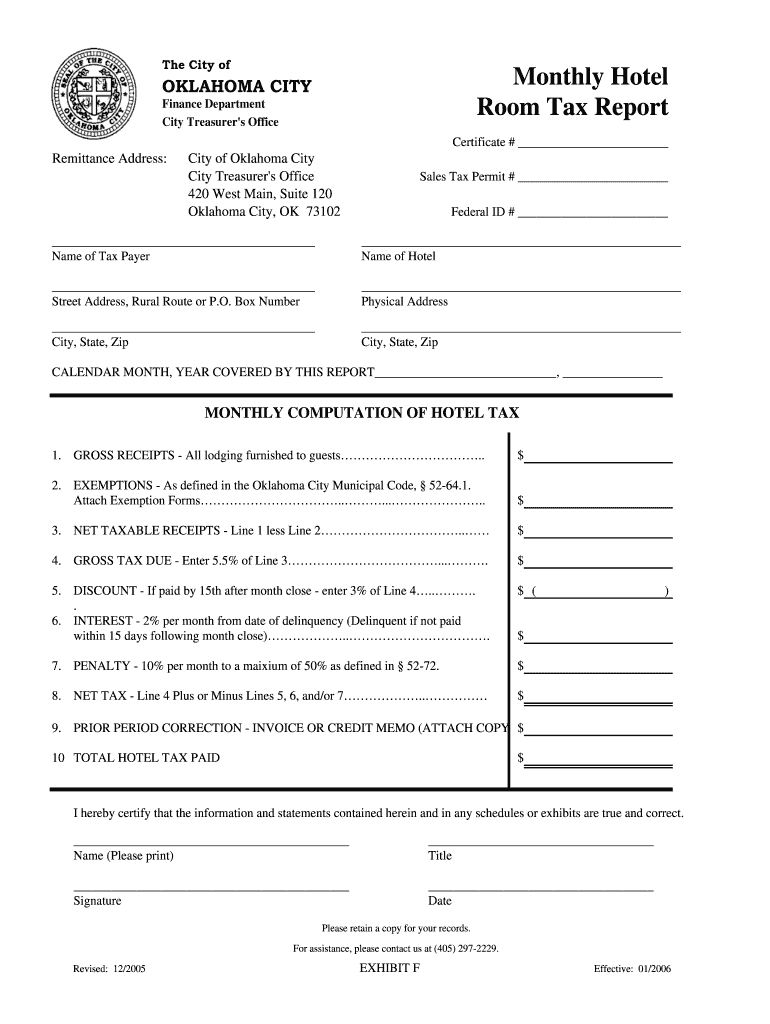 OK Monthly Hotel Room Tax Report 2005 Fill out Tax Template Online