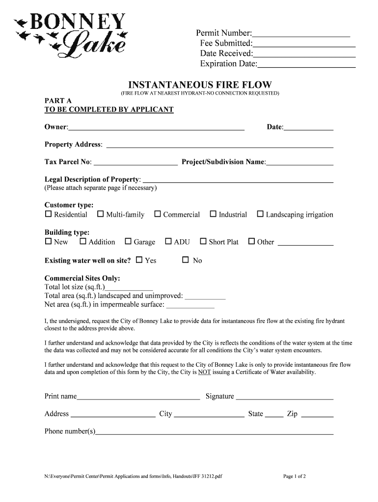 Fillable Online ci bonneylake wa INSTANTANEOUS FIRE FLOW City of Bonney Lake Fax Email Print