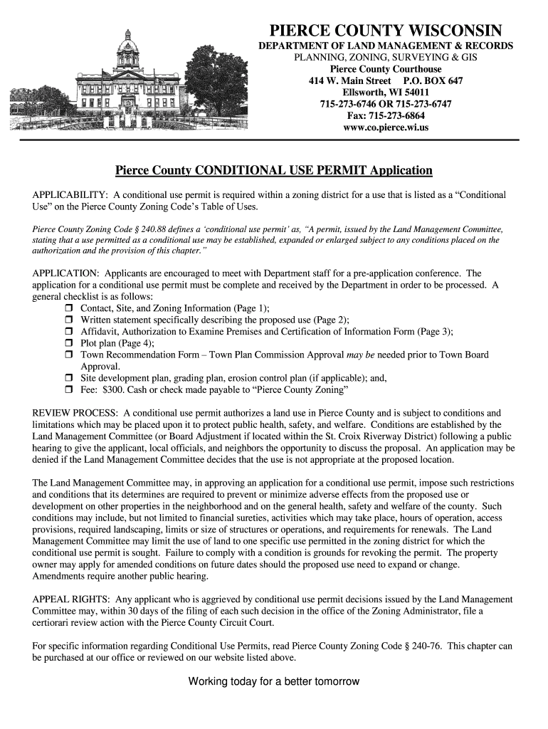 Fillable Online co pierce wi Conditional Use bPermitb Pierce County