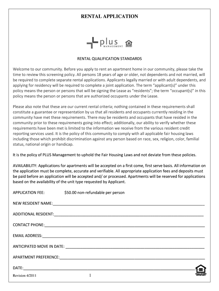Fillable Online RENTAL QUALIFICATION STANDARDS Fax Email Print pdfFiller