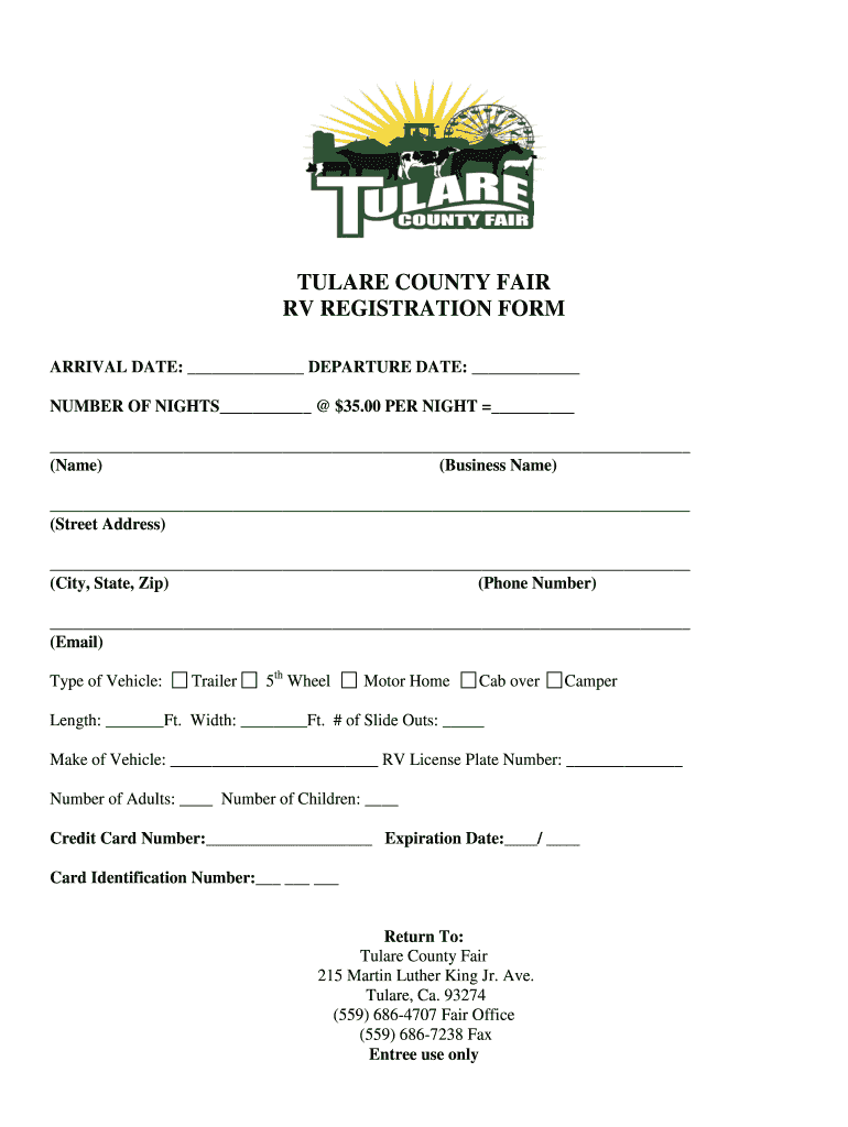 Fillable Online Tulare county fair rv registration form Fax Email Print