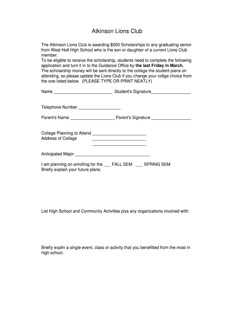 Fillable Online westholtps Atkinson Lions Club Fax
