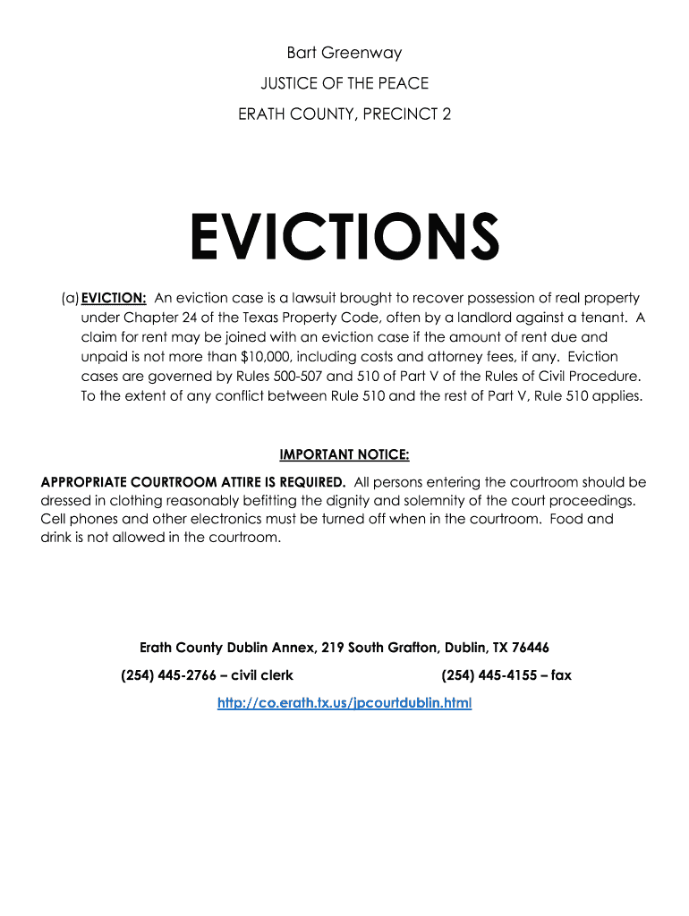 Fillable Online Eviction Packet Erath County Fax Email Print pdfFiller
