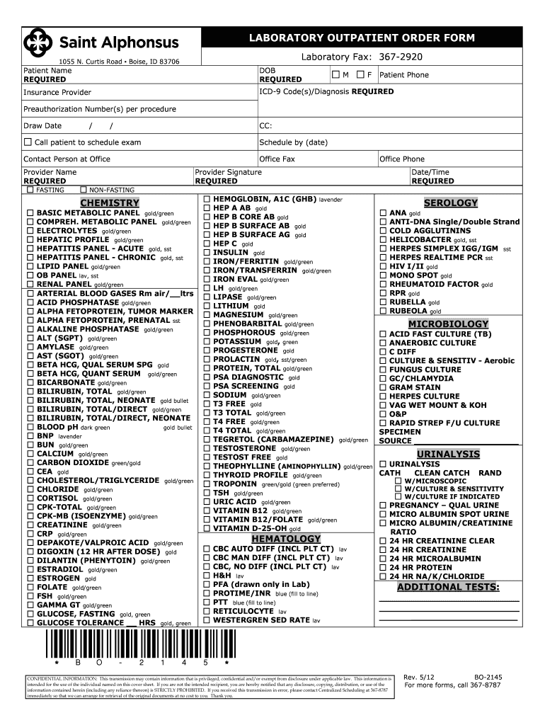 Fillable Online saintalphonsushealthalliance BO2145 Saint Alphonsus
