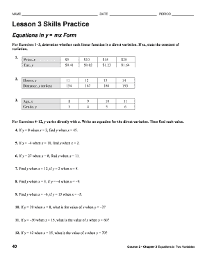 Lesson 3 Homework Practice Equations In Y Mx Form Hotsell