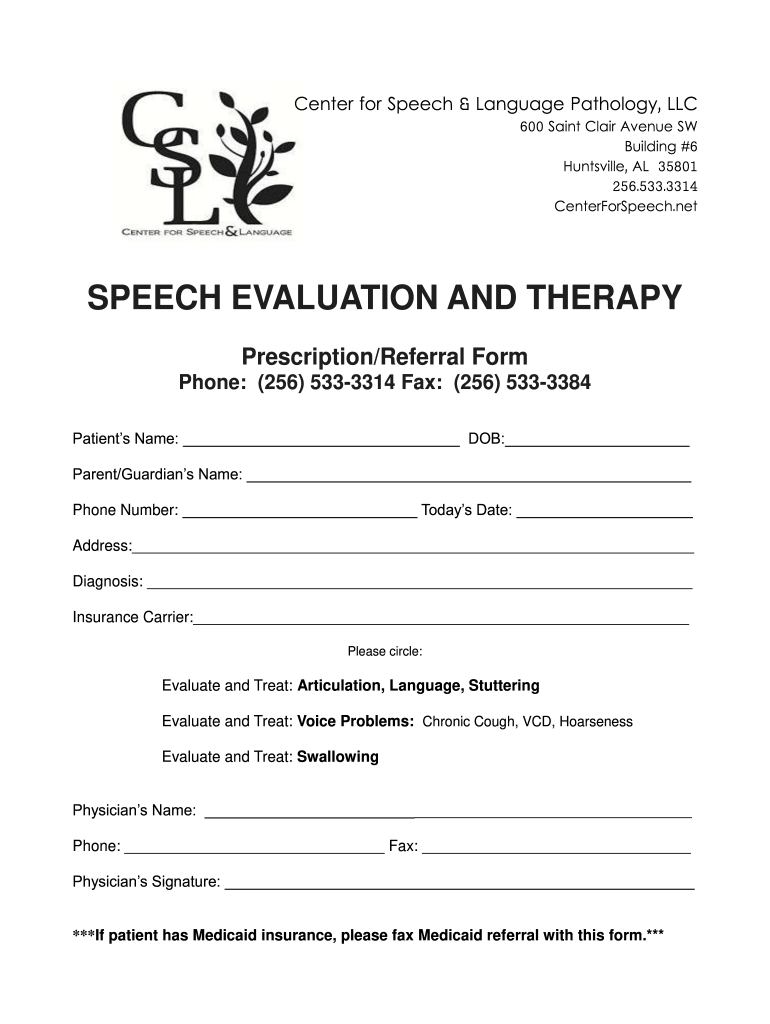 Speech therapy referral form template Fill out & sign online DocHub