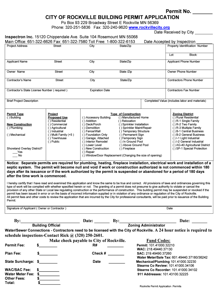 Fillable Online CITY OF ROCKVILLE BUILDING PERMIT APPLICATION Fax Email