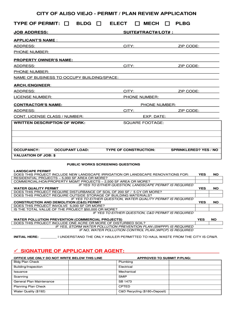 Viejo Permit Plan Review Application Fill Online, Printable, Fillable
